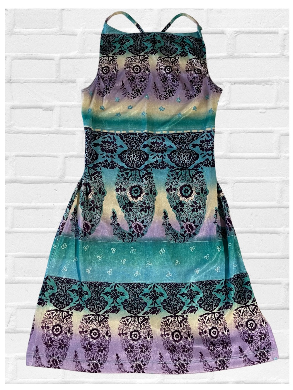 XOXO Floral Mini Slip Dress Blue Purple Rave Shimmer Halter Boho Indie Festival